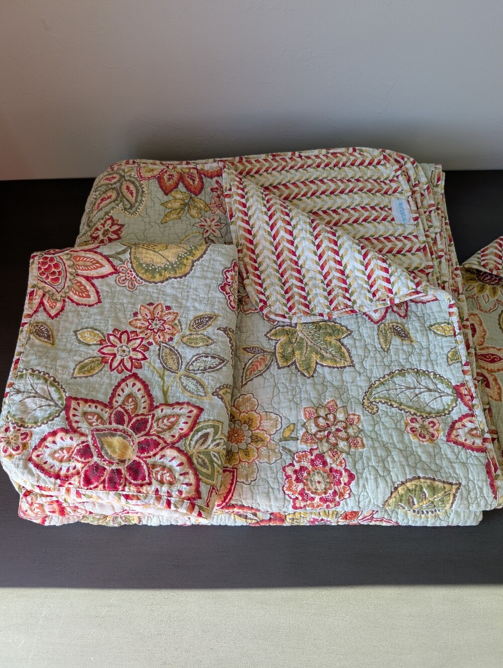 Waverly Floral Green Pink Botanical Quilted Coverlet Bed Spread Size 84"X84